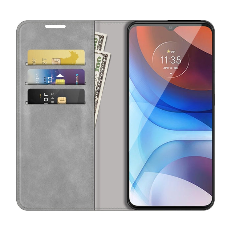 For Motorola Moto E7 Power Retro-skin Business Magnetic Suction Leather Case with Holder & Card Slots & Wallet