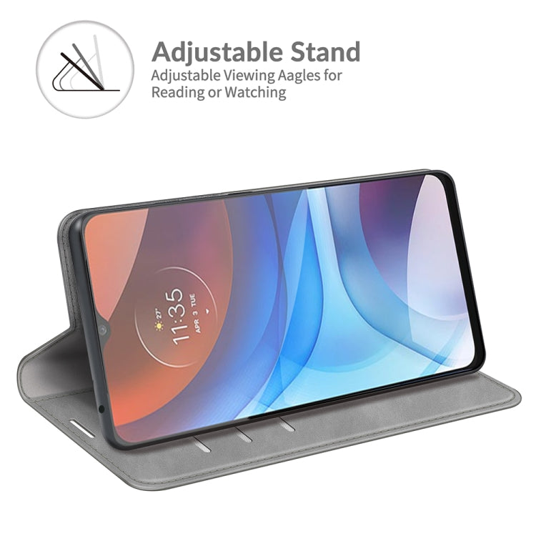 For Motorola Moto E7 Power Retro-skin Business Magnetic Suction Leather Case with Holder & Card Slots & Wallet