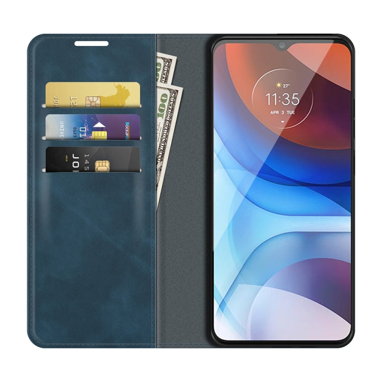 For Motorola Moto E7 Power Retro-skin Business Magnetic Suction Leather Case with Holder & Card Slots & Wallet