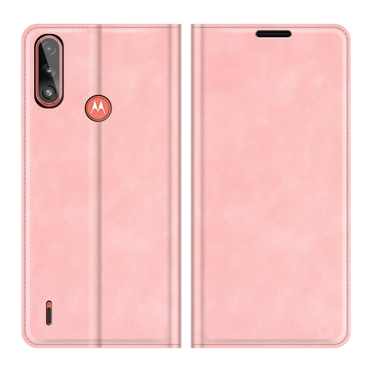 For Motorola Moto E7 Power Retro-skin Business Magnetic Suction Leather Case with Holder & Card Slots & Wallet