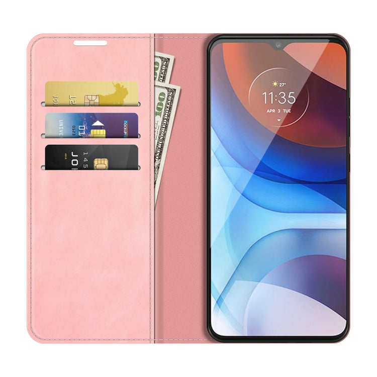 For Motorola Moto E7 Power Retro-skin Business Magnetic Suction Leather Case with Holder & Card Slots & Wallet