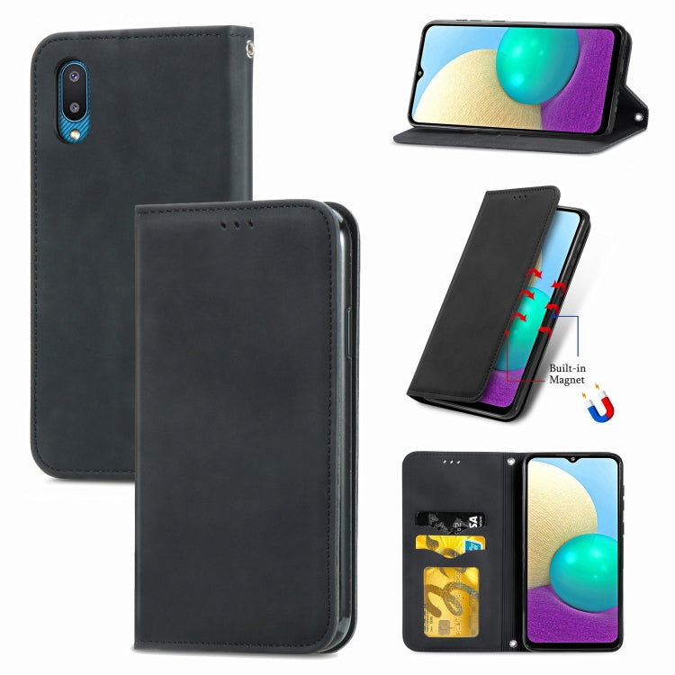 For Samsung Galaxy A02 Retro Skin Feel Business Magnetic Horizontal Flip Leather Case with Holder & Card Slots & Wallet & Photo Frame