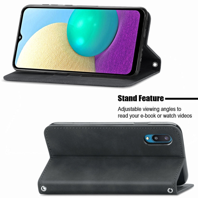 For Samsung Galaxy A02 Retro Skin Feel Business Magnetic Horizontal Flip Leather Case with Holder & Card Slots & Wallet & Photo Frame