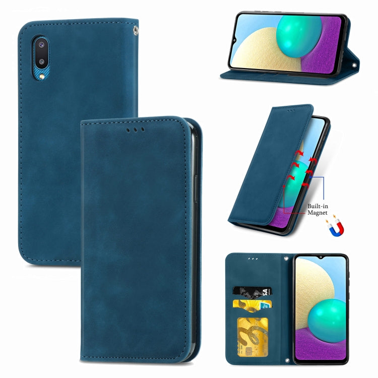For Samsung Galaxy A02 Retro Skin Feel Business Magnetic Horizontal Flip Leather Case with Holder & Card Slots & Wallet & Photo Frame