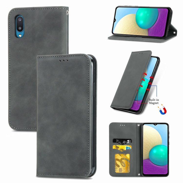 For Samsung Galaxy A02 Retro Skin Feel Business Magnetic Horizontal Flip Leather Case with Holder & Card Slots & Wallet & Photo Frame