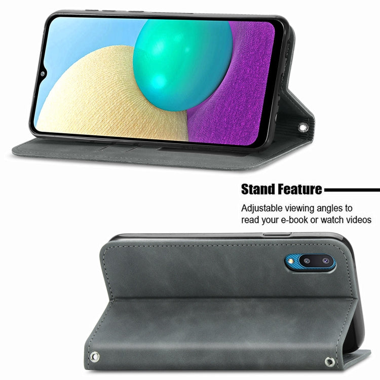 For Samsung Galaxy A02 Retro Skin Feel Business Magnetic Horizontal Flip Leather Case with Holder & Card Slots & Wallet & Photo Frame