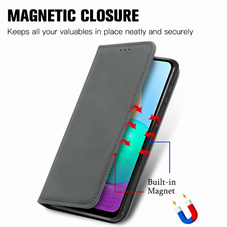 For Samsung Galaxy A02 Retro Skin Feel Business Magnetic Horizontal Flip Leather Case with Holder & Card Slots & Wallet & Photo Frame