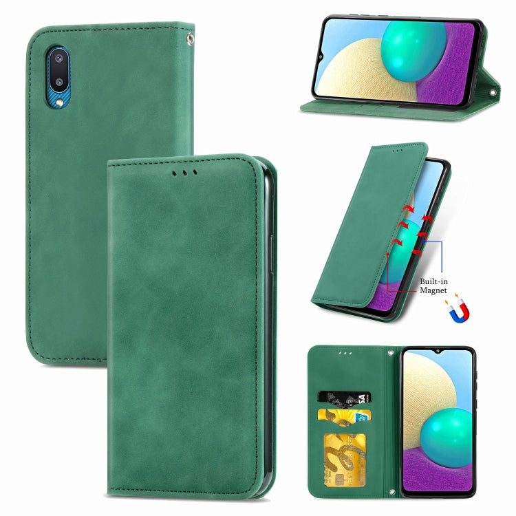 For Samsung Galaxy A02 Retro Skin Feel Business Magnetic Horizontal Flip Leather Case with Holder & Card Slots & Wallet & Photo Frame