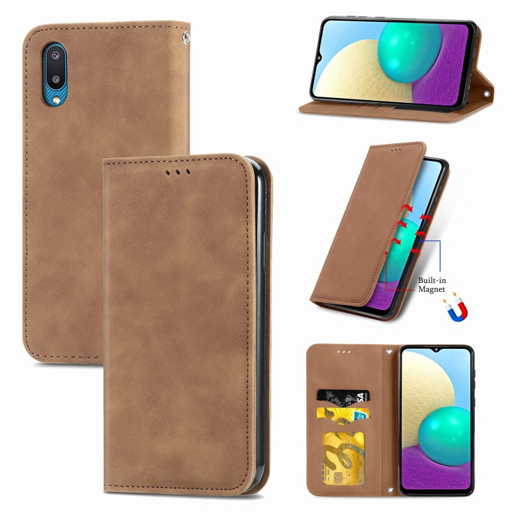 For Samsung Galaxy A02 Retro Skin Feel Business Magnetic Horizontal Flip Leather Case with Holder & Card Slots & Wallet & Photo Frame