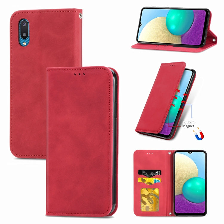 For Samsung Galaxy A02 Retro Skin Feel Business Magnetic Horizontal Flip Leather Case with Holder & Card Slots & Wallet & Photo Frame