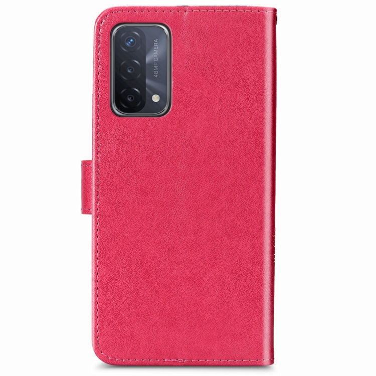 For OPPO A93 5G Four-leaf Clasp Embossed Buckle Mobile Phone Protection Leather Case with Lanyard & Card Slot & Wallet & Bracket Function