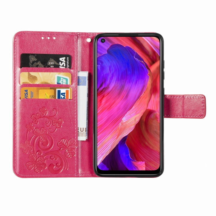 For OPPO A93 5G Four-leaf Clasp Embossed Buckle Mobile Phone Protection Leather Case with Lanyard & Card Slot & Wallet & Bracket Function