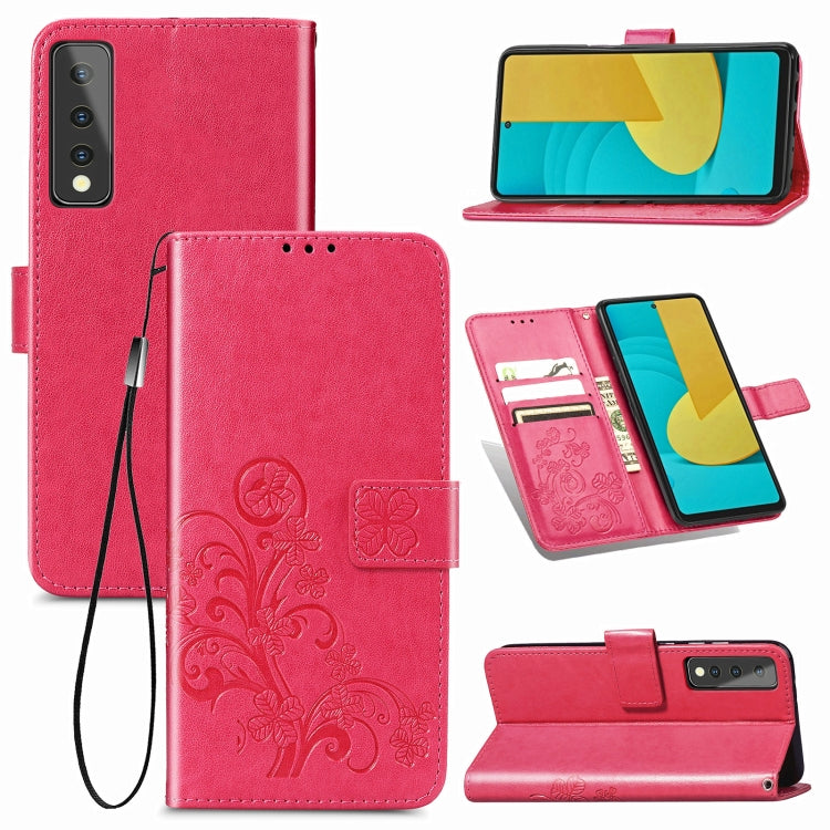 For LG Stylo 7 Four-leaf Clasp Embossed Buckle Mobile Phone Protection Leather Case with Lanyard & Card Slot & Wallet & Bracket Function