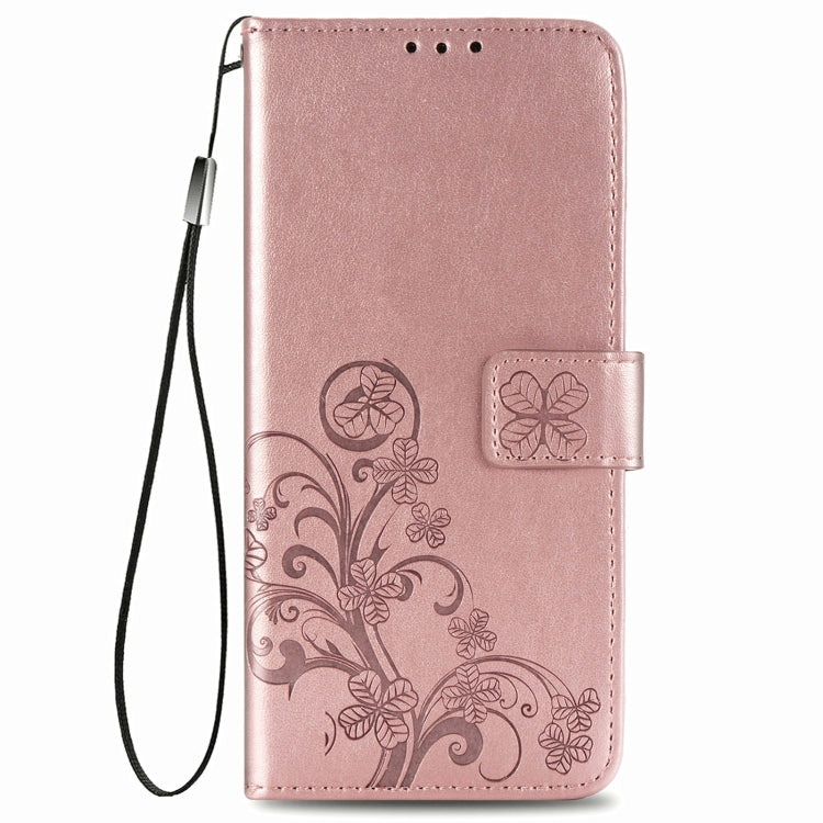 For LG Stylo 7 Four-leaf Clasp Embossed Buckle Mobile Phone Protection Leather Case with Lanyard & Card Slot & Wallet & Bracket Function
