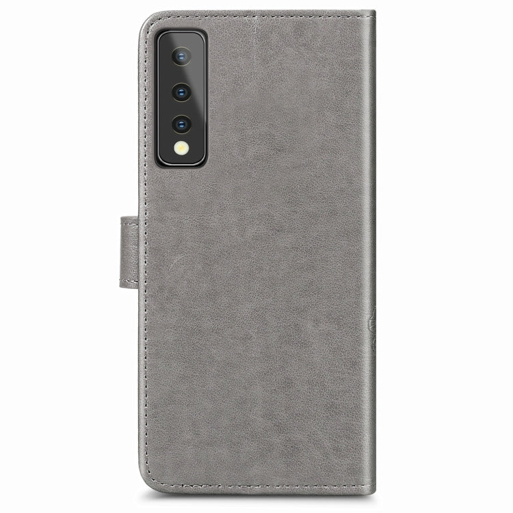 For LG Stylo 7 Four-leaf Clasp Embossed Buckle Mobile Phone Protection Leather Case with Lanyard & Card Slot & Wallet & Bracket Function