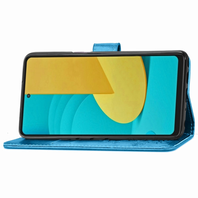 For LG Stylo 7 Four-leaf Clasp Embossed Buckle Mobile Phone Protection Leather Case with Lanyard & Card Slot & Wallet & Bracket Function