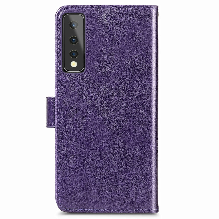 For LG Stylo 7 Four-leaf Clasp Embossed Buckle Mobile Phone Protection Leather Case with Lanyard & Card Slot & Wallet & Bracket Function