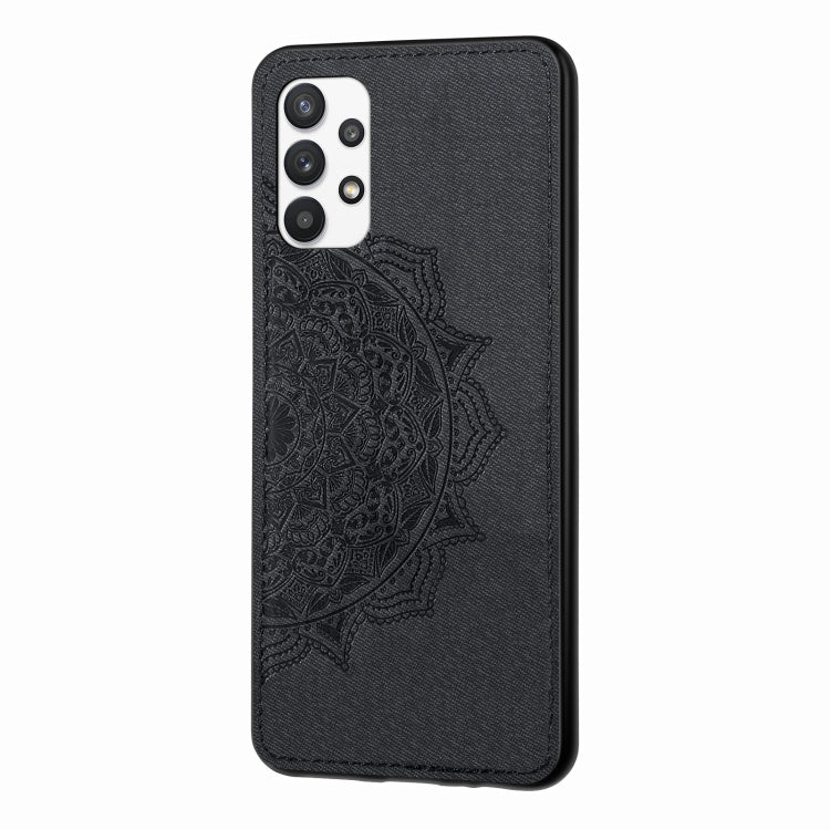 For Samsung Galaxy A32 5G Mandala Embossed Cloth Cover PC + TPU Mobile Phone Case with Magnetic Function and Hand Strap