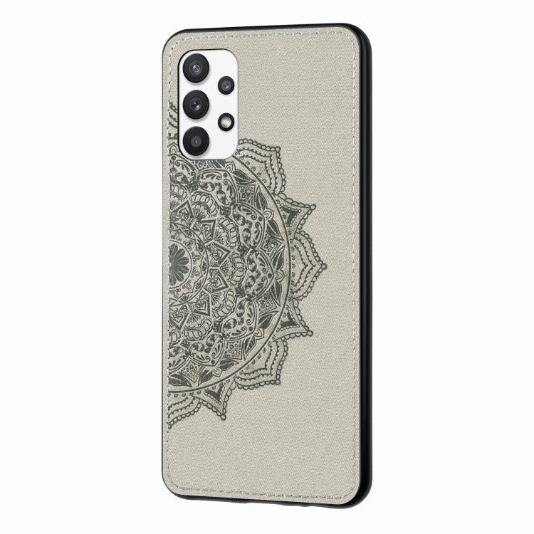 For Samsung Galaxy A32 5G Mandala Embossed Cloth Cover PC + TPU Mobile Phone Case with Magnetic Function and Hand Strap