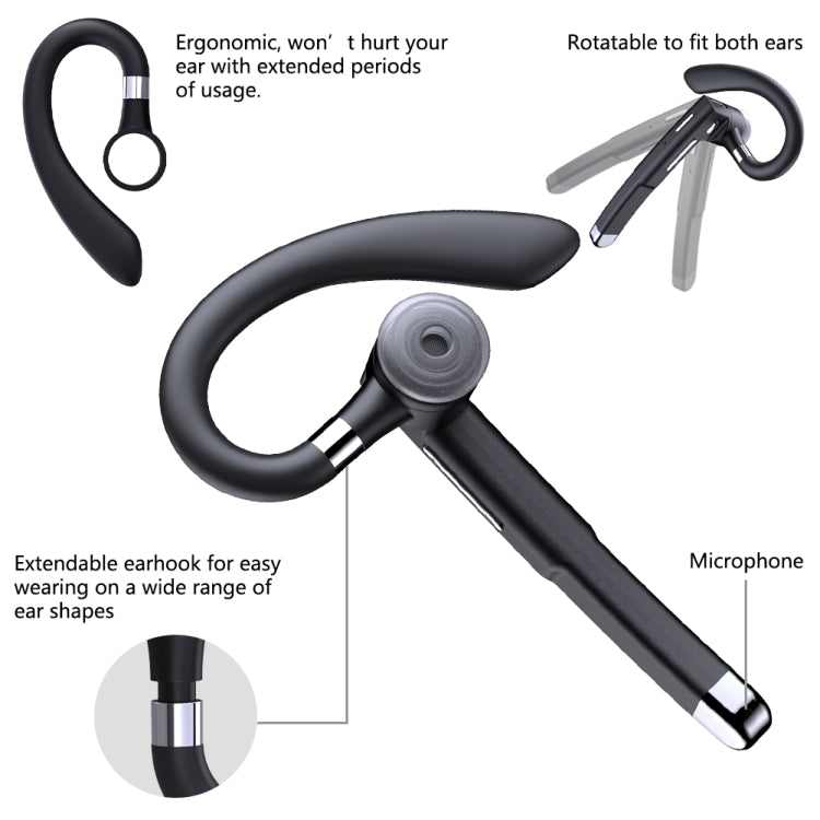 JD-298425 Business Single Ear Hanging Bluetooth 5.0 Wireless Earphone with Charging Box
