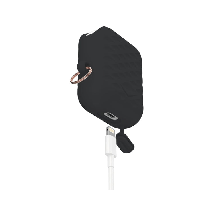 Diamond Square Plaid Waterproof Carabiner Hook Silicone Case For Apple AirPods