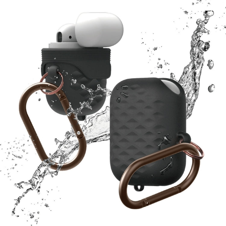 Diamond Square Plaid Waterproof Carabiner Hook Silicone Case For Apple AirPods