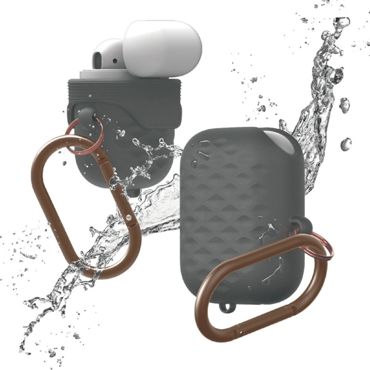 Diamond Square Plaid Waterproof Carabiner Hook Silicone Case For Apple AirPods