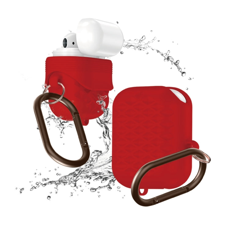 Diamond Square Plaid Waterproof Carabiner Hook Silicone Case For Apple AirPods