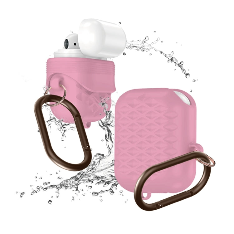 Diamond Square Plaid Waterproof Carabiner Hook Silicone Case For Apple AirPods