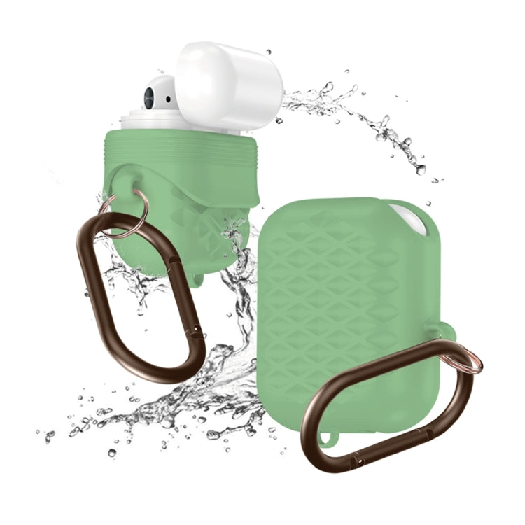 Diamond Square Plaid Waterproof Carabiner Hook Silicone Case For Apple AirPods