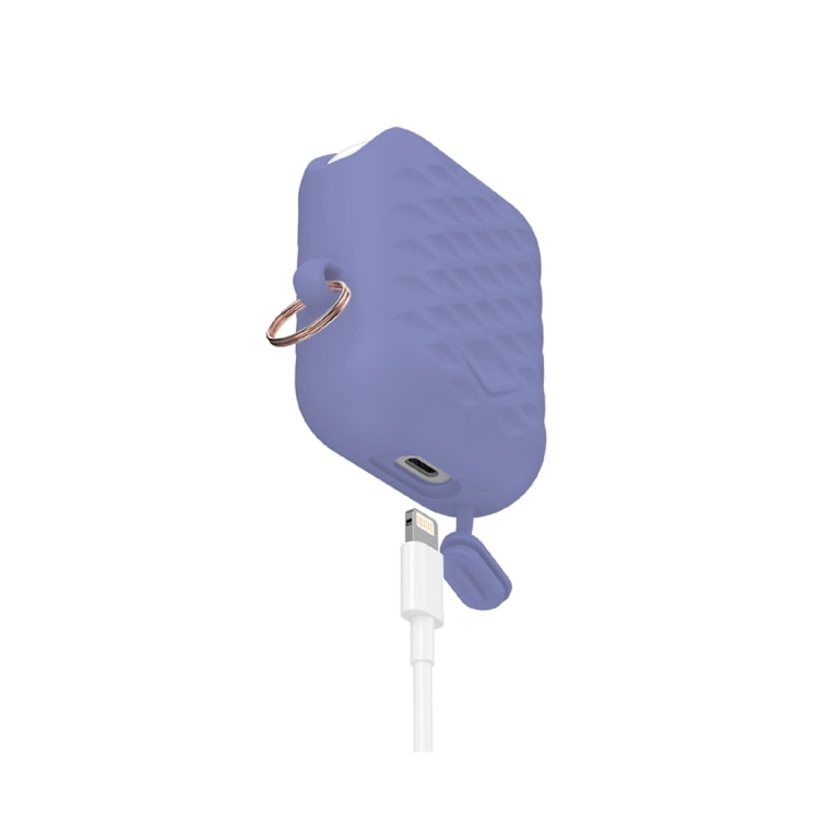 Diamond Square Plaid Waterproof Carabiner Hook Silicone Case For Apple AirPods