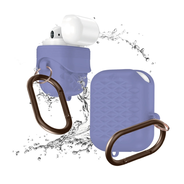 Diamond Square Plaid Waterproof Carabiner Hook Silicone Case For Apple AirPods