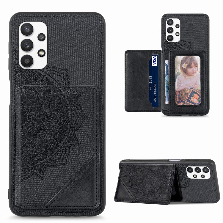 For Samsung Galaxy A32 5G Mandala Embossed Magnetic Cloth PU+TPU+PC Case with Holder & Card Slots & Wallet & Photo Frame
