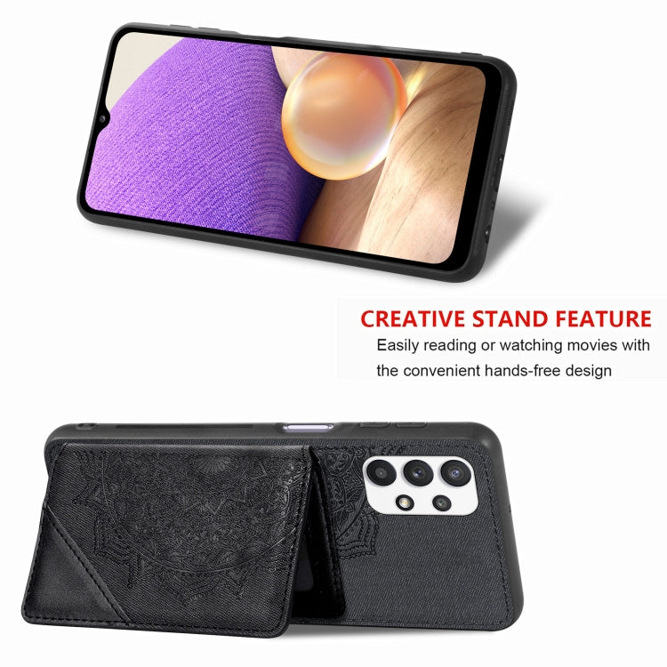 For Samsung Galaxy A32 5G Mandala Embossed Magnetic Cloth PU+TPU+PC Case with Holder & Card Slots & Wallet & Photo Frame
