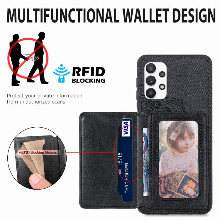 For Samsung Galaxy A32 5G Mandala Embossed Magnetic Cloth PU+TPU+PC Case with Holder & Card Slots & Wallet & Photo Frame
