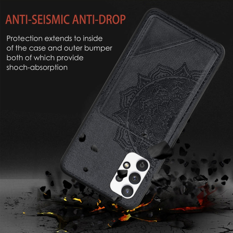 For Samsung Galaxy A32 5G Mandala Embossed Magnetic Cloth PU+TPU+PC Case with Holder & Card Slots & Wallet & Photo Frame
