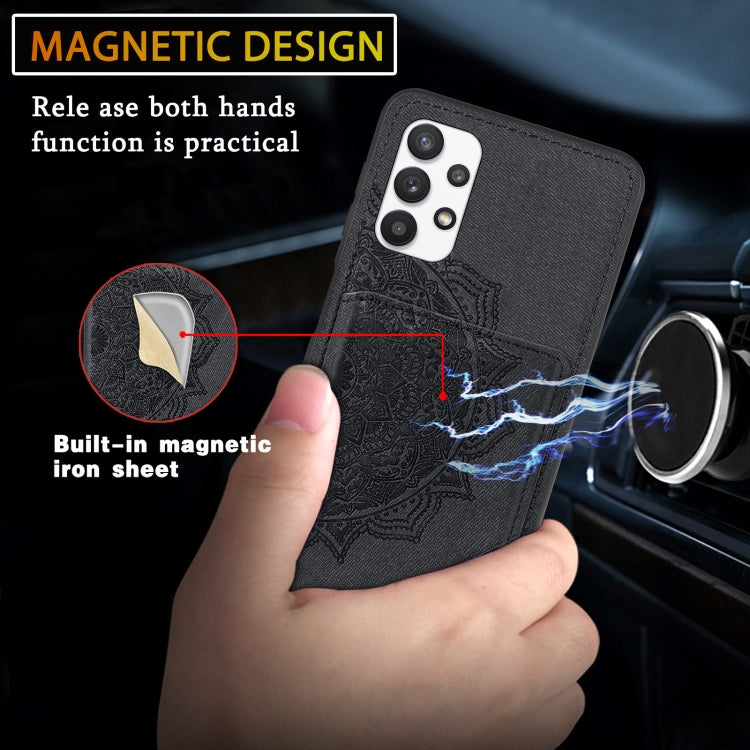 For Samsung Galaxy A32 5G Mandala Embossed Magnetic Cloth PU+TPU+PC Case with Holder & Card Slots & Wallet & Photo Frame