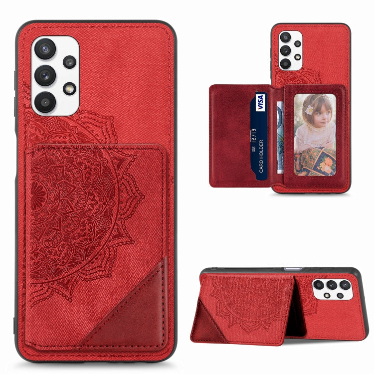 For Samsung Galaxy A32 5G Mandala Embossed Magnetic Cloth PU+TPU+PC Case with Holder & Card Slots & Wallet & Photo Frame