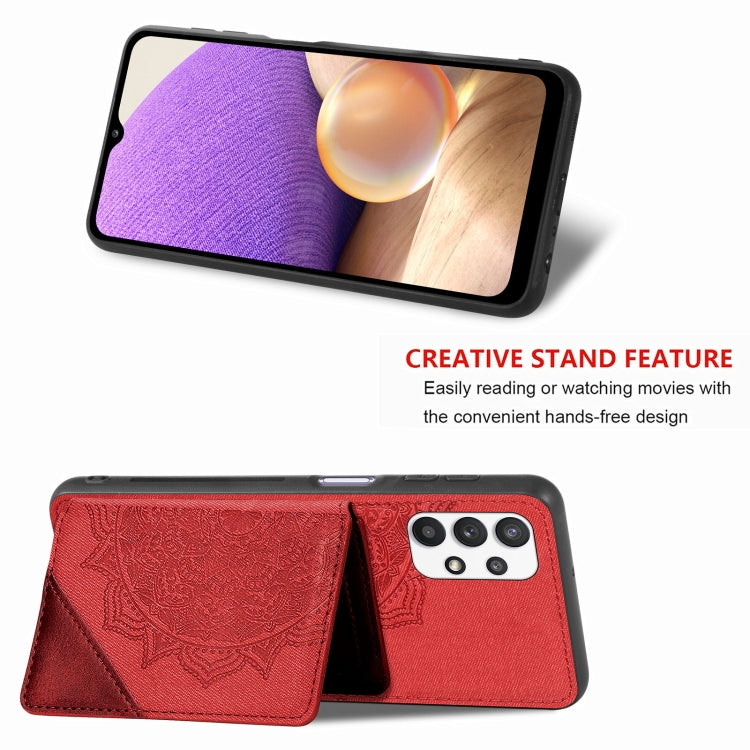 For Samsung Galaxy A32 5G Mandala Embossed Magnetic Cloth PU+TPU+PC Case with Holder & Card Slots & Wallet & Photo Frame