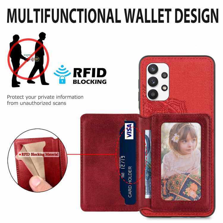 For Samsung Galaxy A32 5G Mandala Embossed Magnetic Cloth PU+TPU+PC Case with Holder & Card Slots & Wallet & Photo Frame