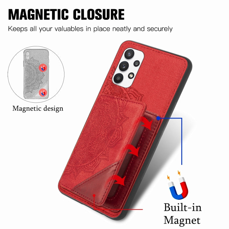 For Samsung Galaxy A32 5G Mandala Embossed Magnetic Cloth PU+TPU+PC Case with Holder & Card Slots & Wallet & Photo Frame
