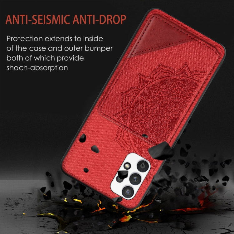 For Samsung Galaxy A32 5G Mandala Embossed Magnetic Cloth PU+TPU+PC Case with Holder & Card Slots & Wallet & Photo Frame