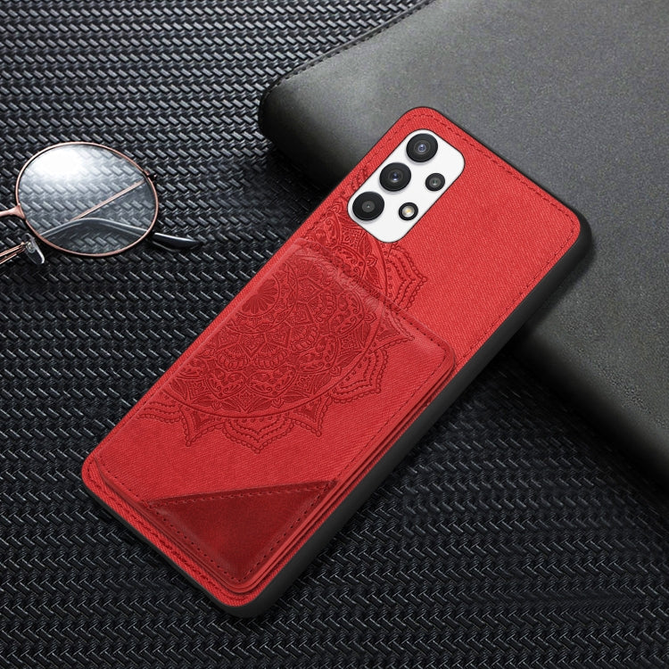 For Samsung Galaxy A32 5G Mandala Embossed Magnetic Cloth PU+TPU+PC Case with Holder & Card Slots & Wallet & Photo Frame