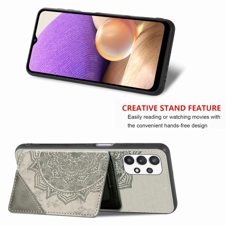 For Samsung Galaxy A32 5G Mandala Embossed Magnetic Cloth PU+TPU+PC Case with Holder & Card Slots & Wallet & Photo Frame