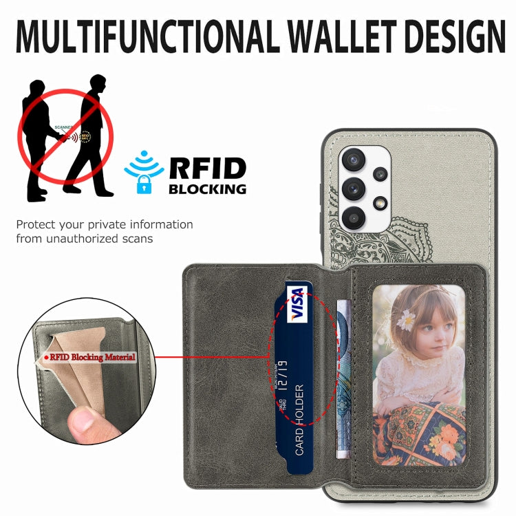 For Samsung Galaxy A32 5G Mandala Embossed Magnetic Cloth PU+TPU+PC Case with Holder & Card Slots & Wallet & Photo Frame