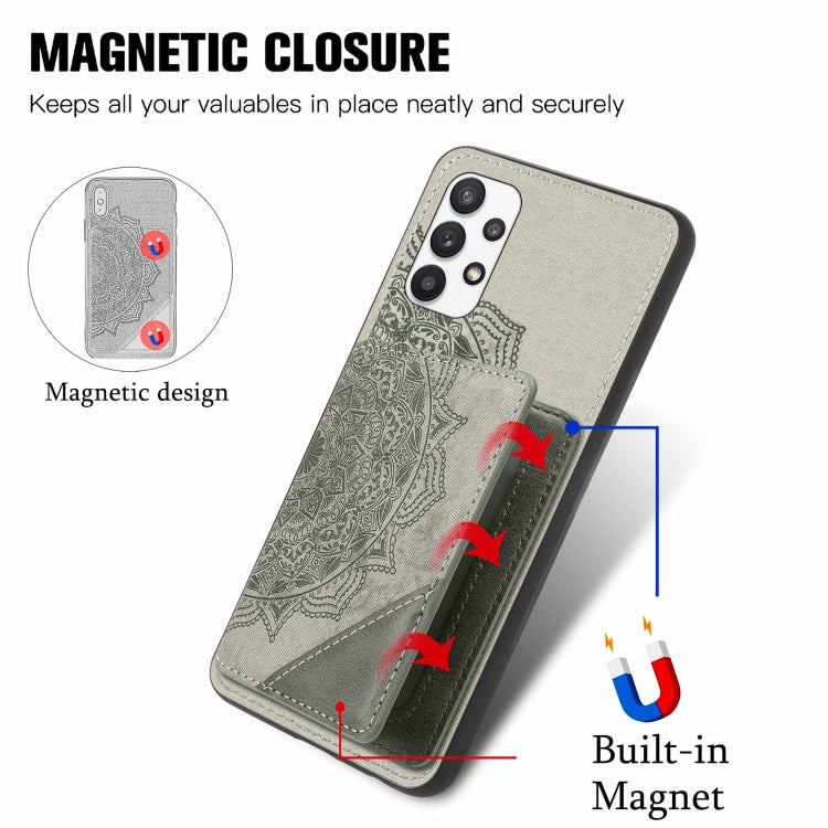 For Samsung Galaxy A32 5G Mandala Embossed Magnetic Cloth PU+TPU+PC Case with Holder & Card Slots & Wallet & Photo Frame