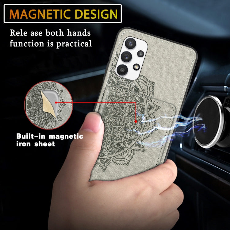 For Samsung Galaxy A32 5G Mandala Embossed Magnetic Cloth PU+TPU+PC Case with Holder & Card Slots & Wallet & Photo Frame