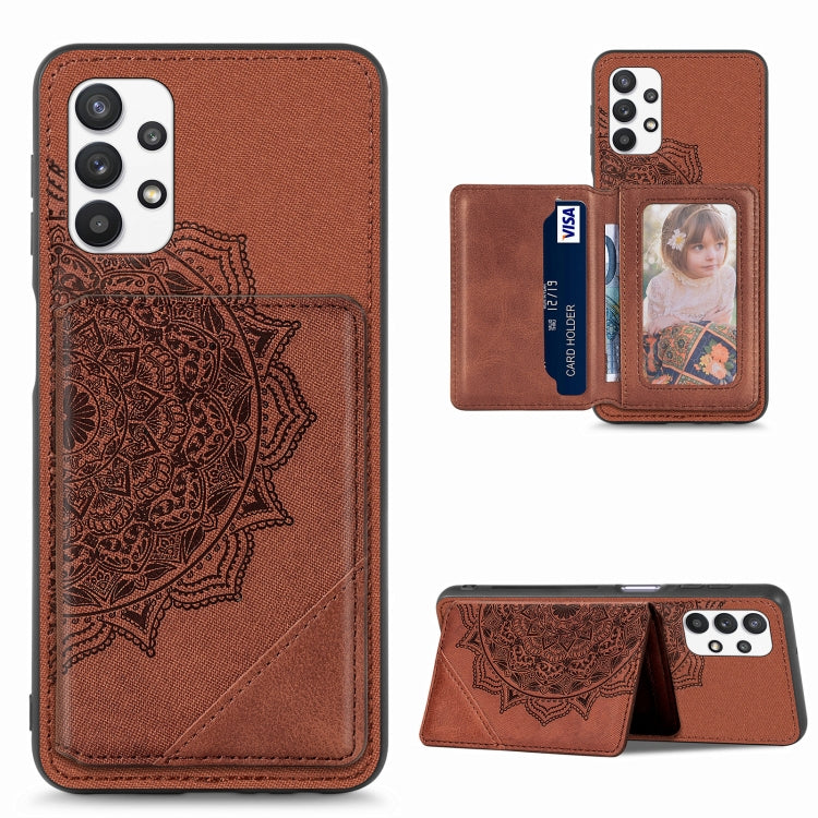 For Samsung Galaxy A32 5G Mandala Embossed Magnetic Cloth PU+TPU+PC Case with Holder & Card Slots & Wallet & Photo Frame
