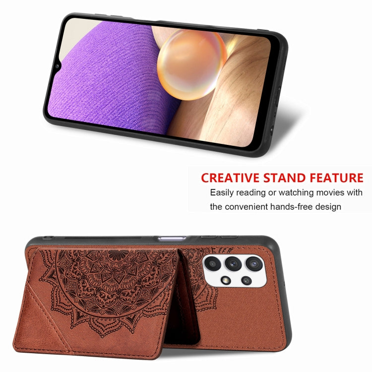 For Samsung Galaxy A32 5G Mandala Embossed Magnetic Cloth PU+TPU+PC Case with Holder & Card Slots & Wallet & Photo Frame