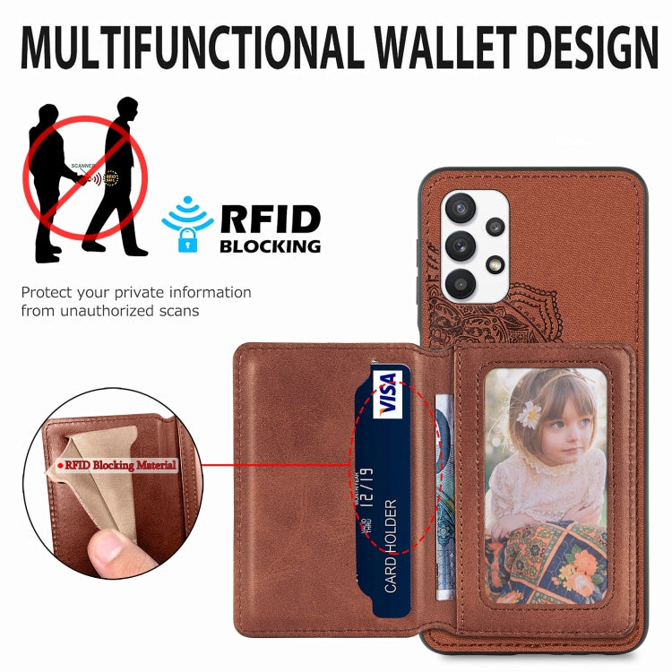 For Samsung Galaxy A32 5G Mandala Embossed Magnetic Cloth PU+TPU+PC Case with Holder & Card Slots & Wallet & Photo Frame